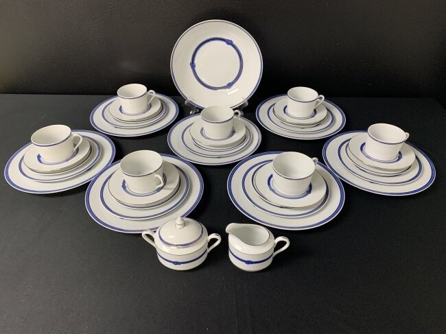Christofle Porcelaine Rubanea Blue Pattern Dinnerware
