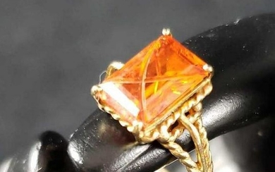 Citrine Like Emerald Cut Ring with 10k Gold Band