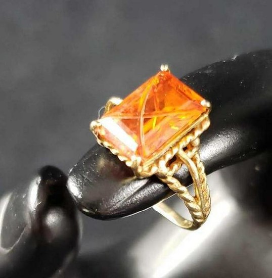 Citrine Like Emerald Cut Ring with 10k Gold Band