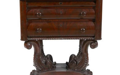 Classical carved and figured mahogany two-drawer sewing