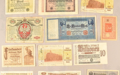 Collection of banknotes and emergency currency 1908-1923