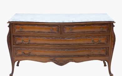 Commode en bois et marbre de style Louis XVI Commode en bois de noyer travaillé...