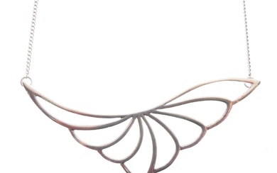 Contemporary design silver pendant of open leaf/wing design