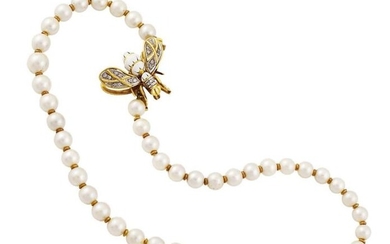Crew-necklace with a string of cultured pearls separated...