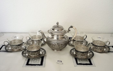 Cup, Tea service, Teapot - .875 (84 Zolotniki) silver - Iran - Late 19th century