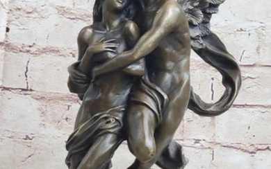 Cupid Embracing his Love Psyche Inspired Bronze Statue - 13" x 6"