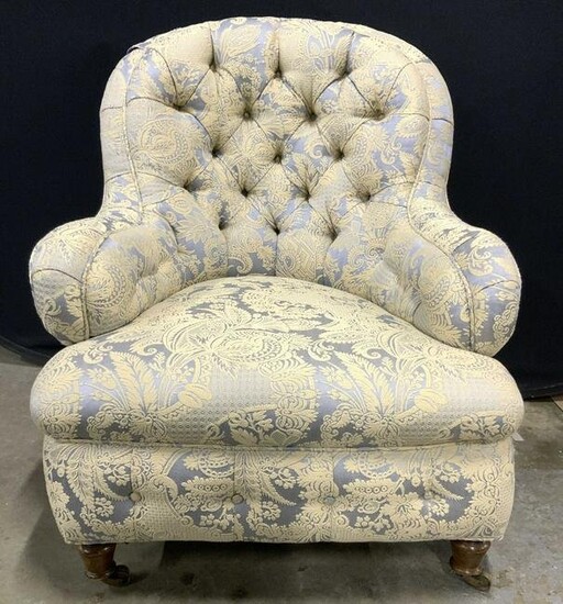 Custom Upholstered Tufted Club Chair & Ottoman