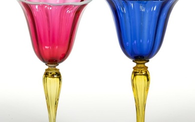 DURAND RIB-OPTIC ART GLASS GOBLETS, LOT OF TWO