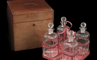 Decanters. A set of 4 George III period decanters, boxed