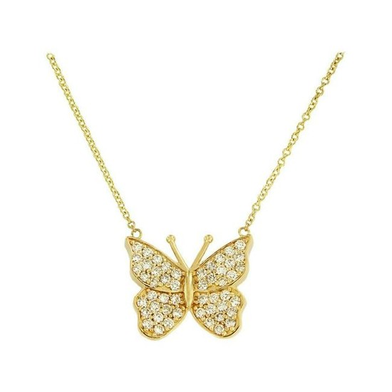 Diamond 1.5 Carat Butterfly Necklace in 14 Karat Yellow