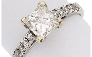 Diamond, White Gold Ring The ring centers a square...