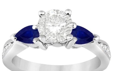 Diamond and Pear Blue Sapphire Engagement Ring 18k White Gold 1.79ctw