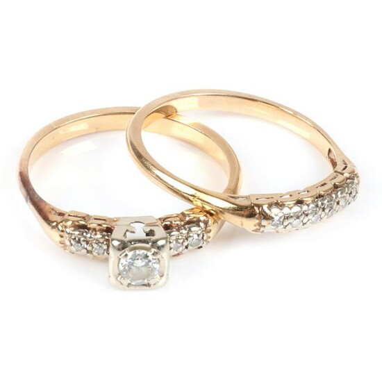 Diamond wedding set in 14K yellow gold; engagement
