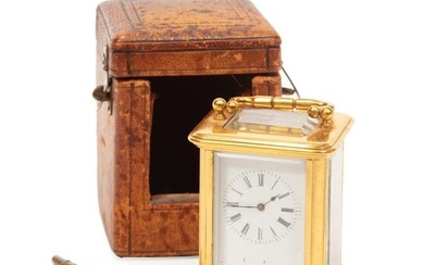 Diminutive French Brass Carriage Clock with Case