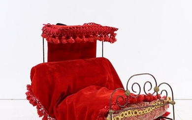 Doll"s Victorian Style Tester Bed Red Velvet Bedding