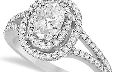 Double Halo Diamond and Moissanite Engagement Ring 14K