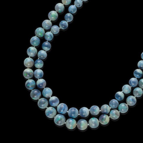 Double-Strand Black Opal Bead Necklace