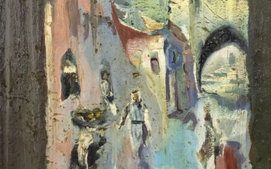 Dov Kalman (1917-?) - Figures in Jerusalem, Oil on canvas.