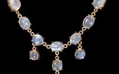 EDWARDIAN STYLE GOLD MOONSTONE CLUSTER DROP NECKLACE with v...