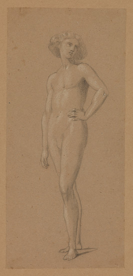 ENGLISH SCHOOL, 19TH CENTURY Two drawings. Figure Study, black and white chalks on...