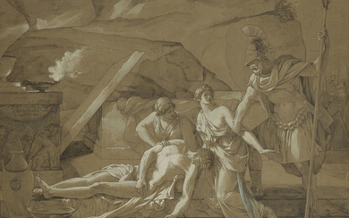 ÉTIENNE-BARTHÉLÉMY GARNIER (1759-1849), Antigone, rendant les derniers devoirs à son frère Polynice, est arrêtée par les soldats de Créon