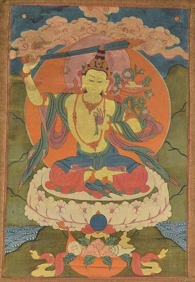 Early 19c Tibetan thangka BODHISATTVA MANJUSHRI