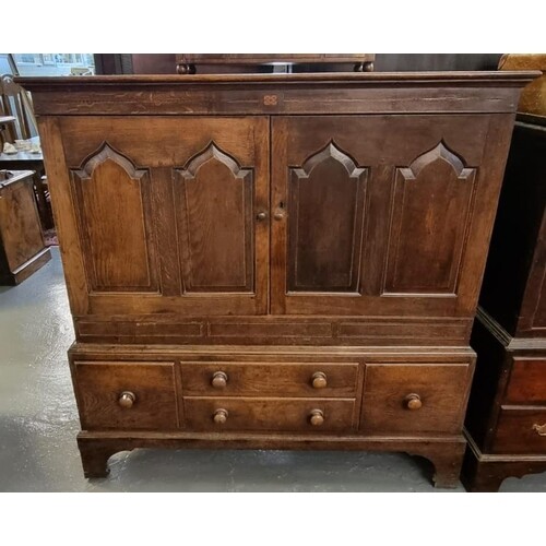 Early 19th Century Welsh oak two stage press cupboard, the m...