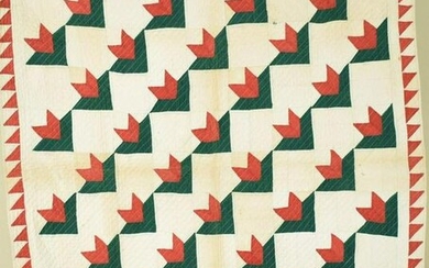 Early Red & Green Crib Quilt, Sawtooth Border