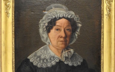 Ecole FRANCAISE XIXeme Portrait de femme à la coiffe Huile sur toile. 65 x 54...