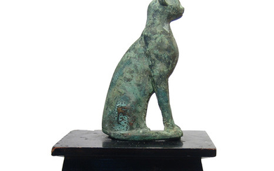 Egyptian bronze figure of a seated cat, Late Period