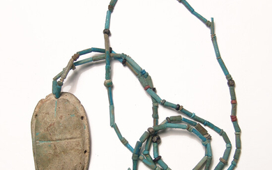 Egyptian faience necklace with pectoral scarab pendant