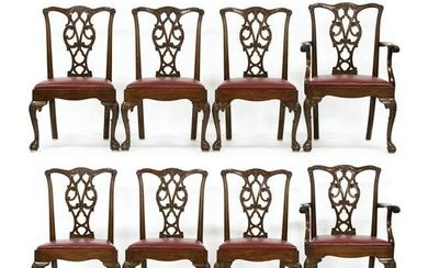 Eight Chippendale Style Carved Mahogany Dining Chairs