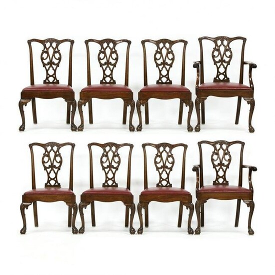 Eight Chippendale Style Carved Mahogany Dining Chairs