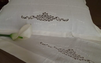 Elegant handmade Cantù lace sheet (3) - Pure linen of superior quality - 1930-1950