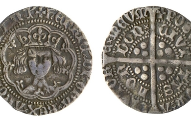 England. House of Lancaster. Henry V (1413-1422). Groat. 3.5 gms. Crowned facing bust, mullet o...
