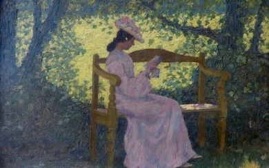 Entourage d'Henri Martin, Ecole pointilliste circa 1900 - Femme a la lecture