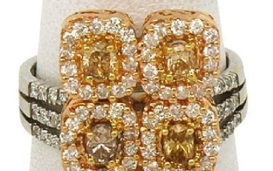 Estate 3.02ct Yellow White Diamond 18k Rose White Gold Long Finger Ring