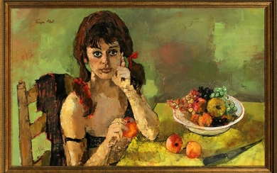 FRANCOISE ADNET OIL ON CANVAS, GIRL WITH FRUIT