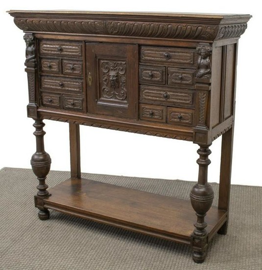 FRENCH MEDIEVAL STYLE CARVED OAK SERVER