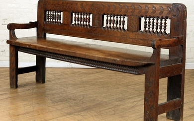 FRENCH PROVINCIAL CARVED OAK BENCH C.1880