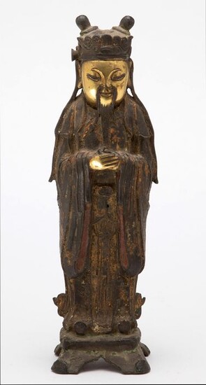Figure - Bronze - A Bronze Partial Gilt Standing Figure Of Wenchang Wang - China - Ming Dynasty (1368-1644)