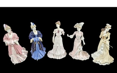Five Coalport Figures, comprising Lady Rose, two Lady Harrie...