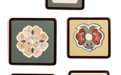 Five framed Chinese silk textile elements