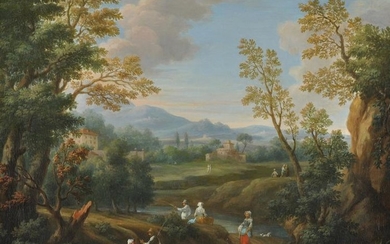 Follower of Francesco Zuccarelli (18th century), Italianate landscape with figures