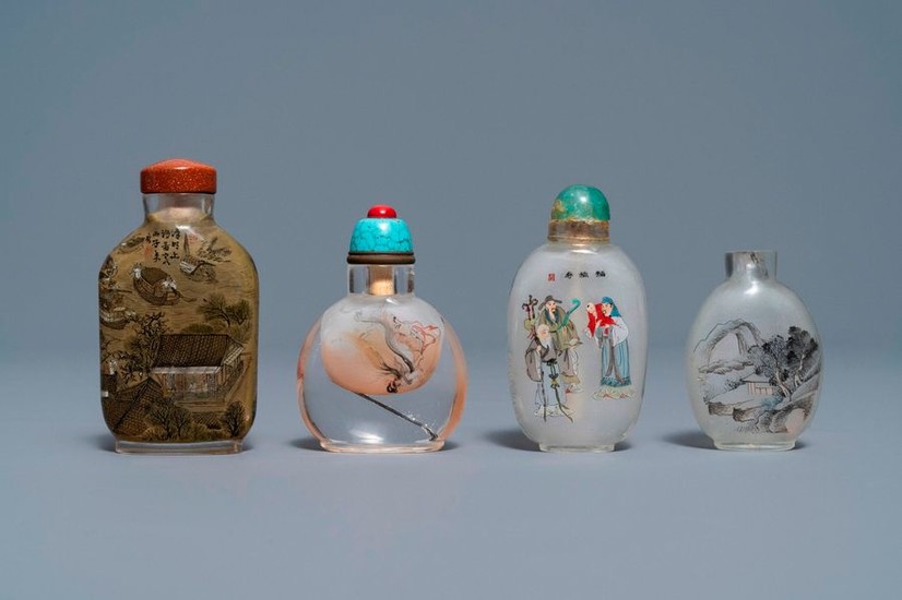 Four Chinese reverse painted glass snuff bottles, 19/20th...