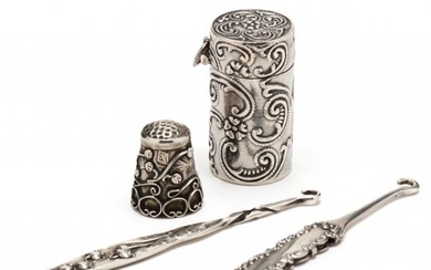 Four Sterling Silver Sewing Accessories