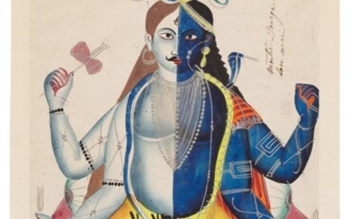 Four illustrations of Hindu deities, India, Bengal, Kalighat, 19th century
