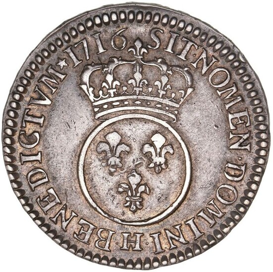 France - Louis XV - ½ Écu Vertugadin 1716-H (La Rochelle) - Silver
