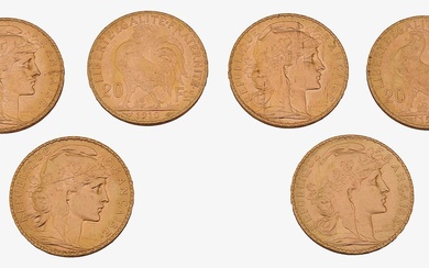 France. Third Republic, Six gold 20 Francs, 1910, (6)