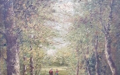 François Visconti - Barbizon School (XIX) - Landschap met twee figuren